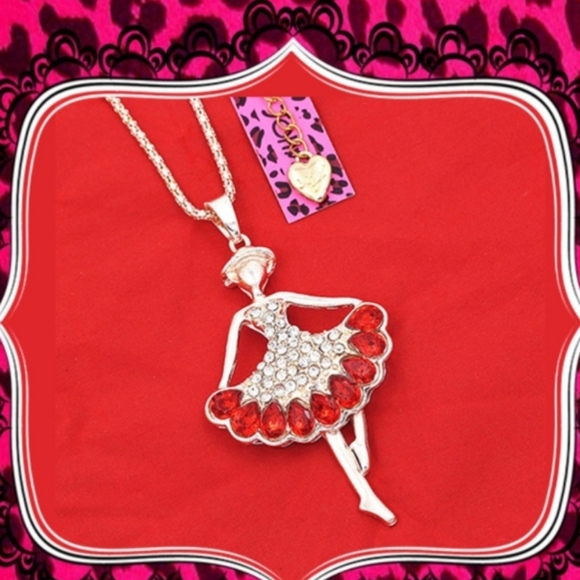 Betsey Johnson Red Crystal Ballet Dancing Girl Pendant Necklace NEW in package - Picture 7 of 16